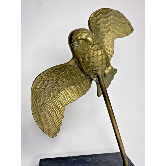 MCM Brass Flying Hunting Owl Bird Figurine Paperweight on Marble Base U91 - Picture 2 of 6